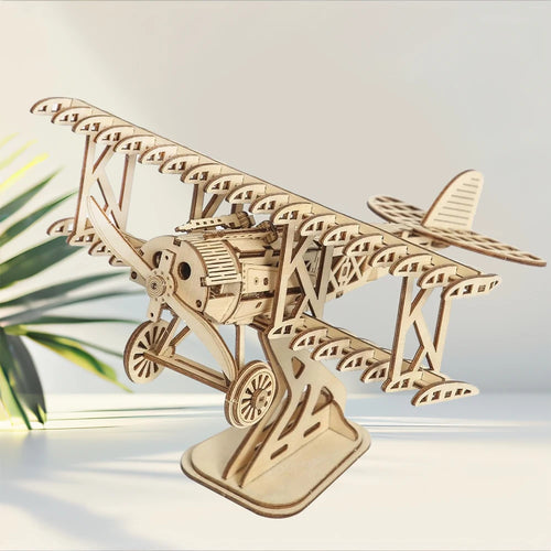 3D Wooden Puzzle Aircraft Model Kit DIY Assembly Bi-Plane Building