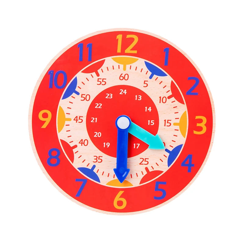Kids Montessori Wooden Clock Toys Time Learning Teaching Aids