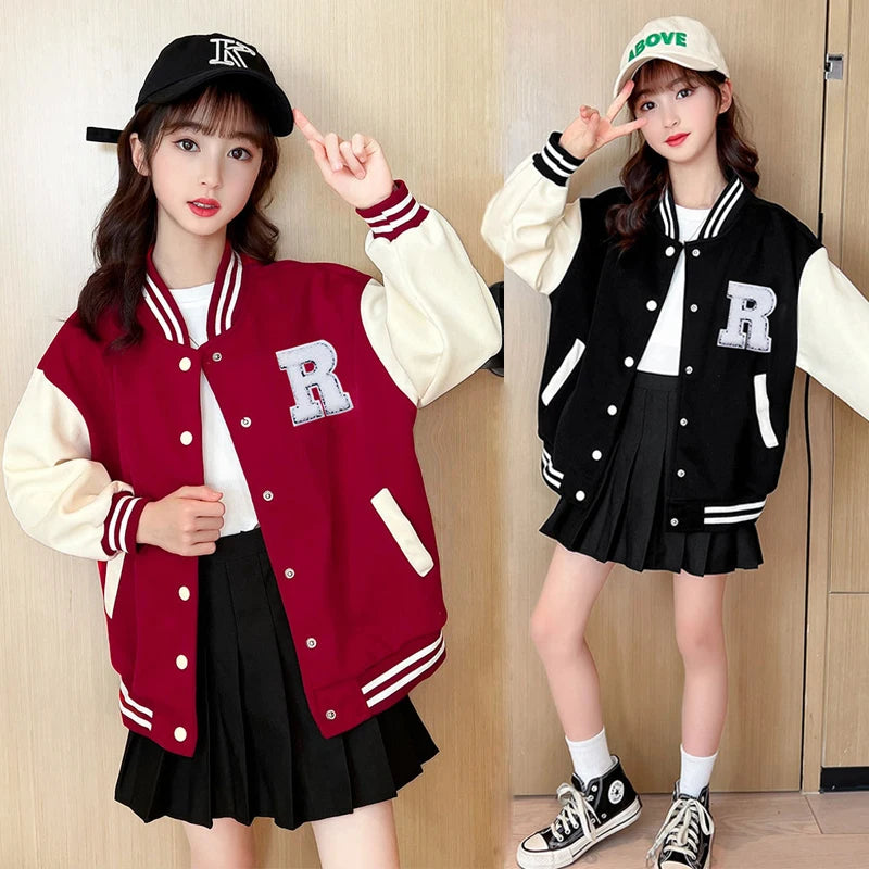 Teenage Girls Baseball Jackets For 5-14 Years Old Teens Clothes