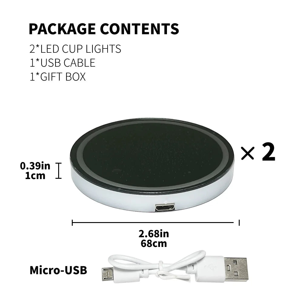 2PCS LED Cup Holder Lights for Car, Rechargeable 7 Color-Changing