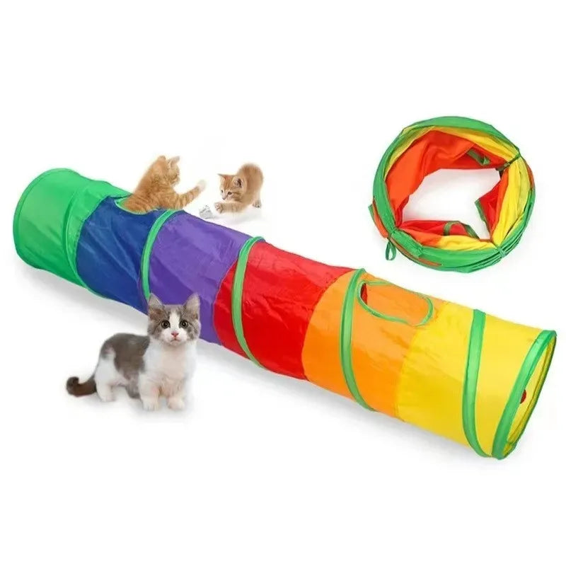 Rainbow Cat Tunnel Pet Tube Collapsible Play Toy Indoor Outdoor Kitty
