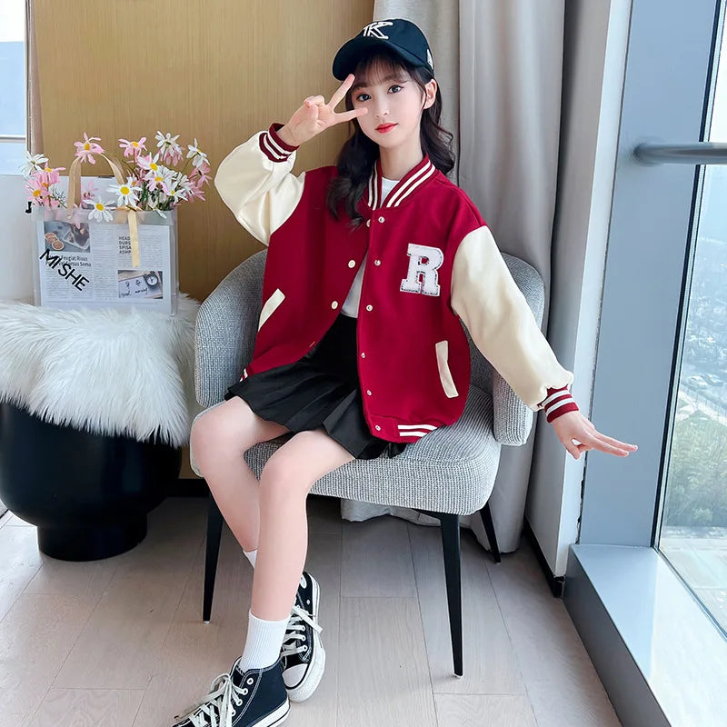 Teenage Girls Baseball Jackets For 5-14 Years Old Teens Clothes
