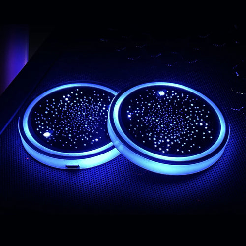 2PCS LED Cup Holder Lights for Car, Rechargeable 7 Color-Changing