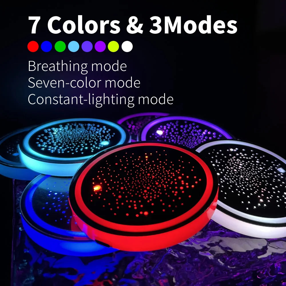 2PCS LED Cup Holder Lights for Car, Rechargeable 7 Color-Changing