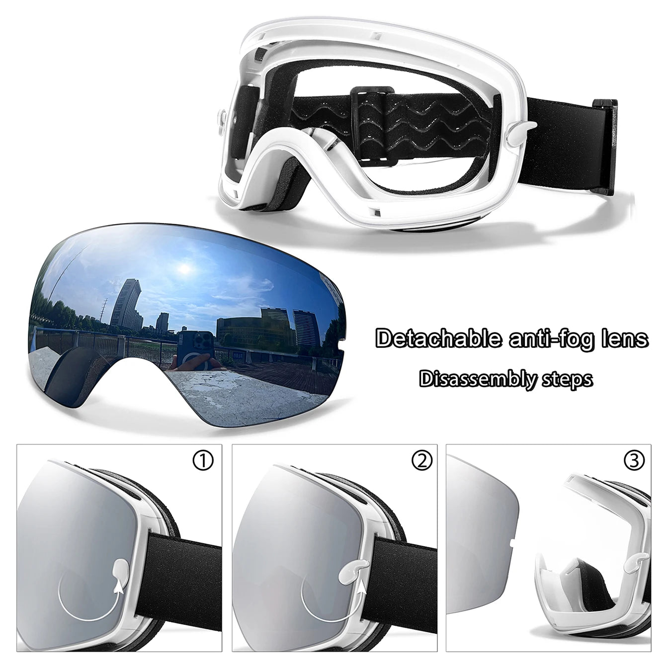 Anti-Fog SKI Goggles Snowboard Goggles UV400 with Night Vison Lens Men