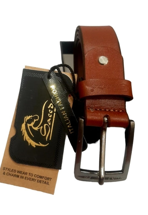 Men Black Genuine Leather Belt (Size-34) (Color-BROWN)